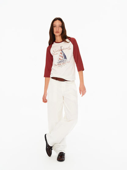 Northbutsouth Sail Distressed Print Logo Contrast Raglan Women&