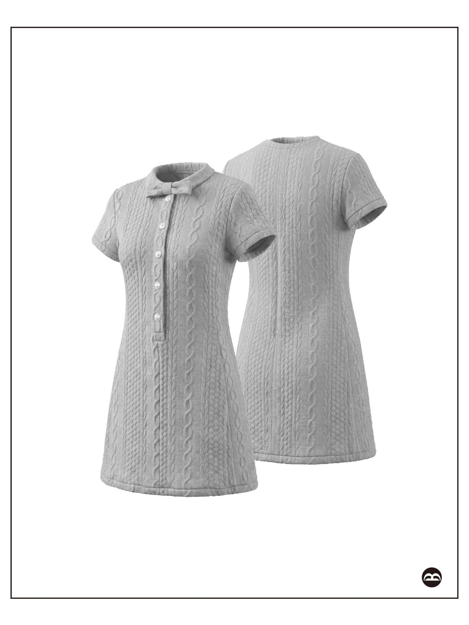takeabreak Light Gray Cable Bow Pearl Button Reversible Women&