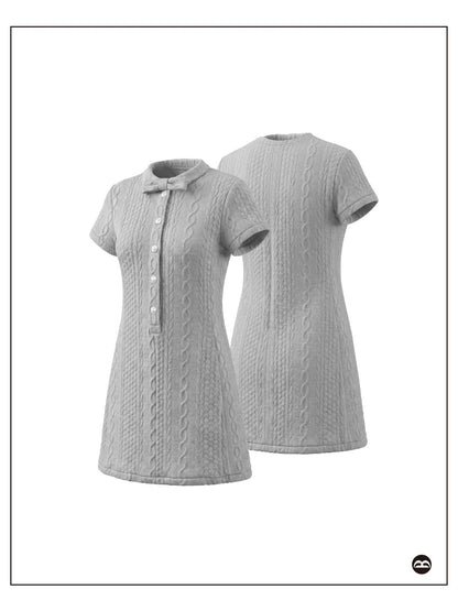 takeabreak Light Gray Cable Bow Pearl Button Reversible Women&