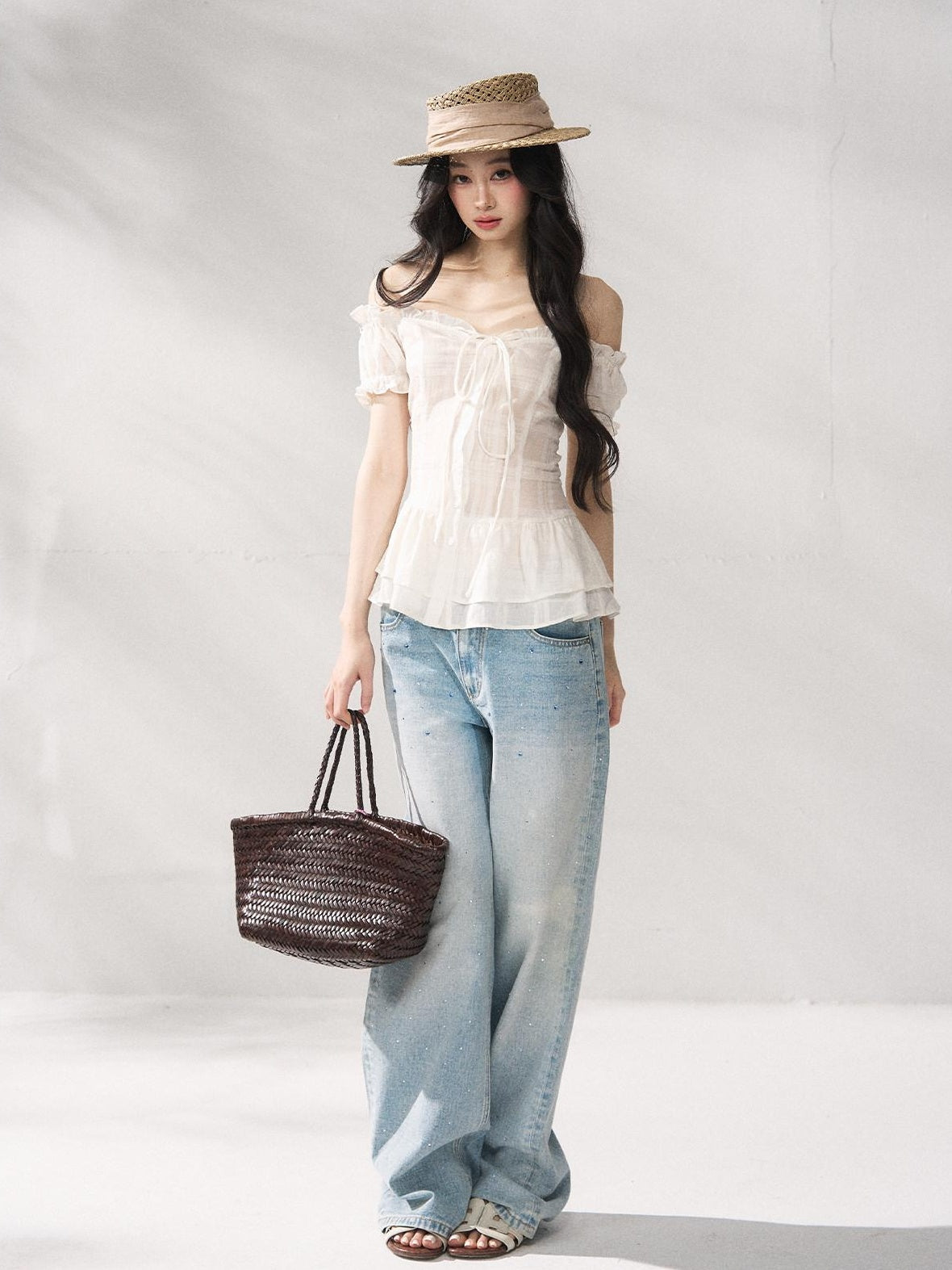 7Shiftin Structured Cotton Natural Waist Zipper Fly Women Blue Denim Straight Leg Jeans