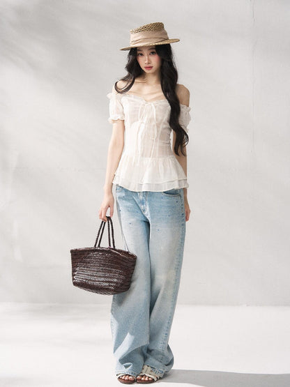 7Shiftin Structured Cotton Natural Waist Zipper Fly Women Blue Denim Straight Leg Jeans