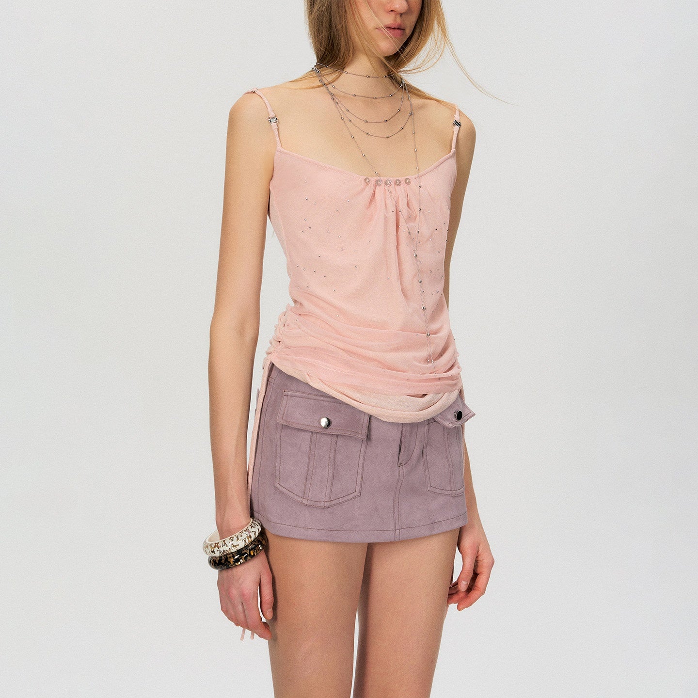 The NeverMore Soft Stretch Slim Fit Spaghetti Strap Short Cinnamon Pink Women Casual Camisoles