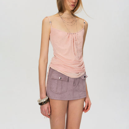 The NeverMore Soft Stretch Slim Fit Spaghetti Strap Short Cinnamon Pink Women Casual Camisoles