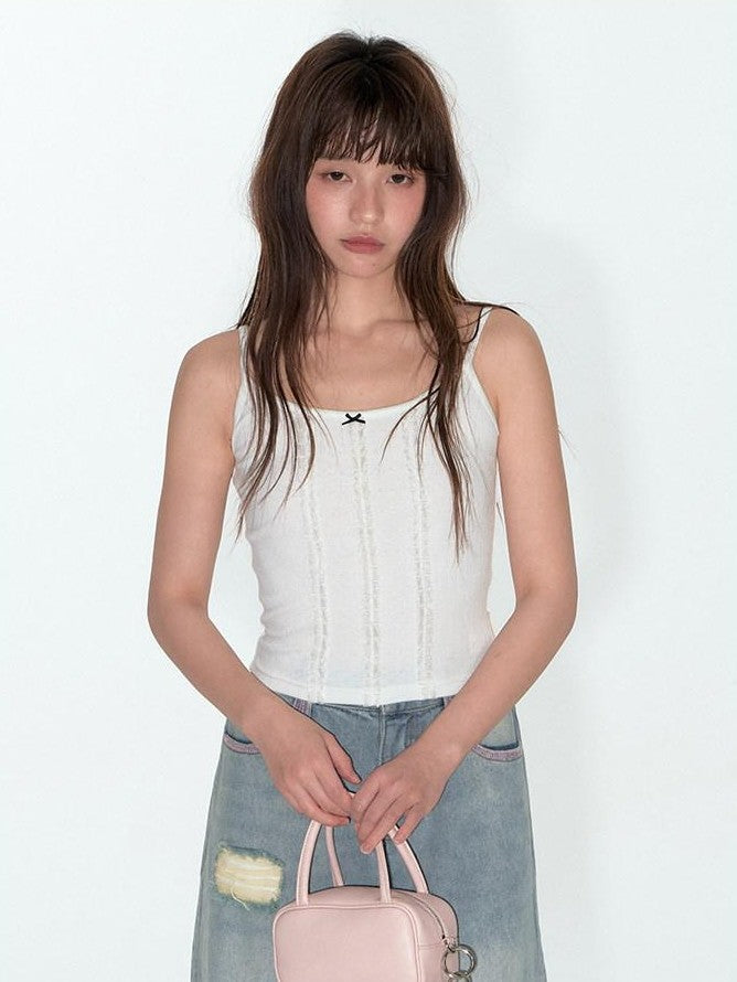 NAPSNAPS Layered Cropped Spliced Lace Trim Women&