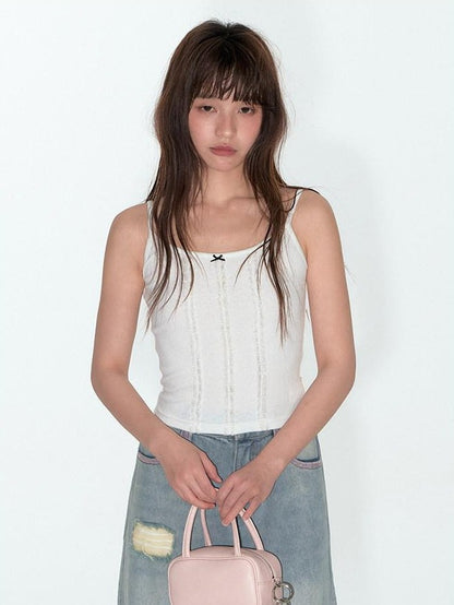 NAPSNAPS Layered Cropped Spliced Lace Trim Women&
