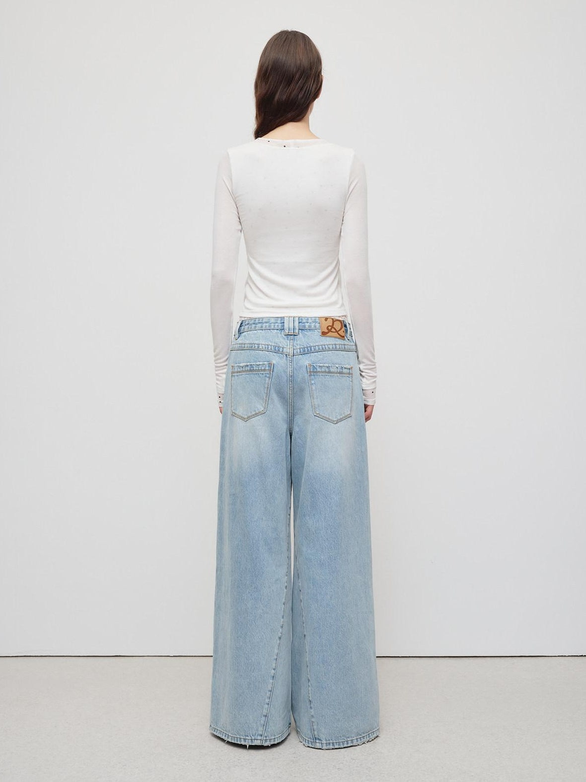 RUN TO THE FUTURE Light Blue Casual Loose Natural Waist Button Fly No Stretch Women Wide-Leg Jeans