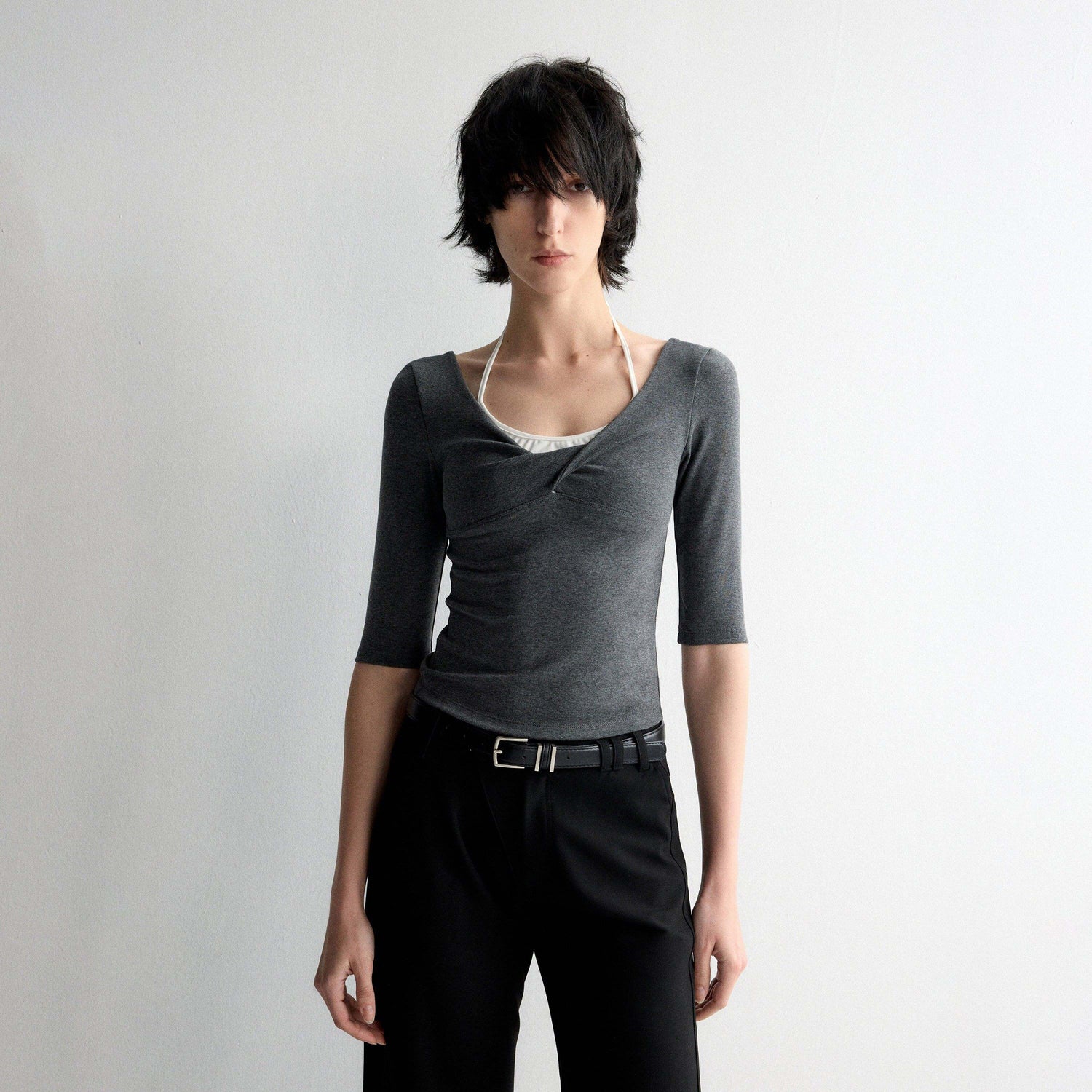 RUN_TO_THE_FUTURE_Moisture_Wicking_Casual_Slim_Panel_Crew_Neck_Solid_Grey_Short_Sleeve_T-Shirts_MISSTT