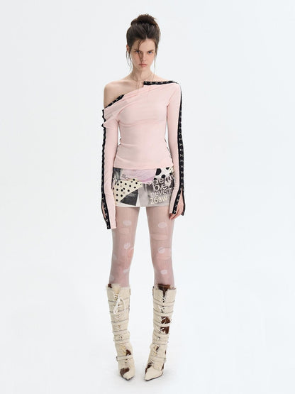 The NeverMore Brushed Viscose Spandex Sexy Slim Half Open Collar Long Sleeve Crop Tops
