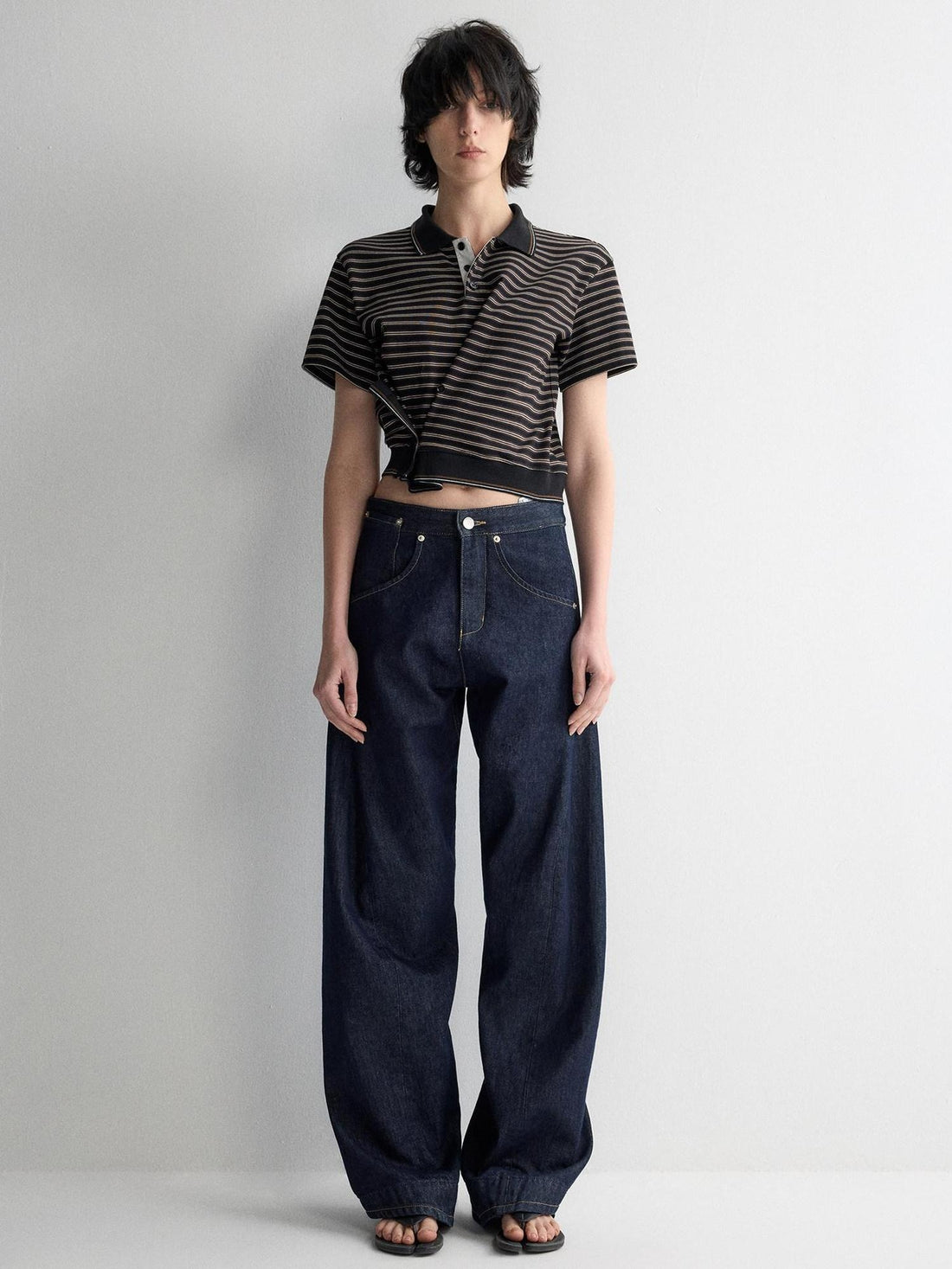 RUN TO THE FUTURE Breathable Cotton Slim Fit Asymmetric Henley Striped Low Waist Women Crop Tops