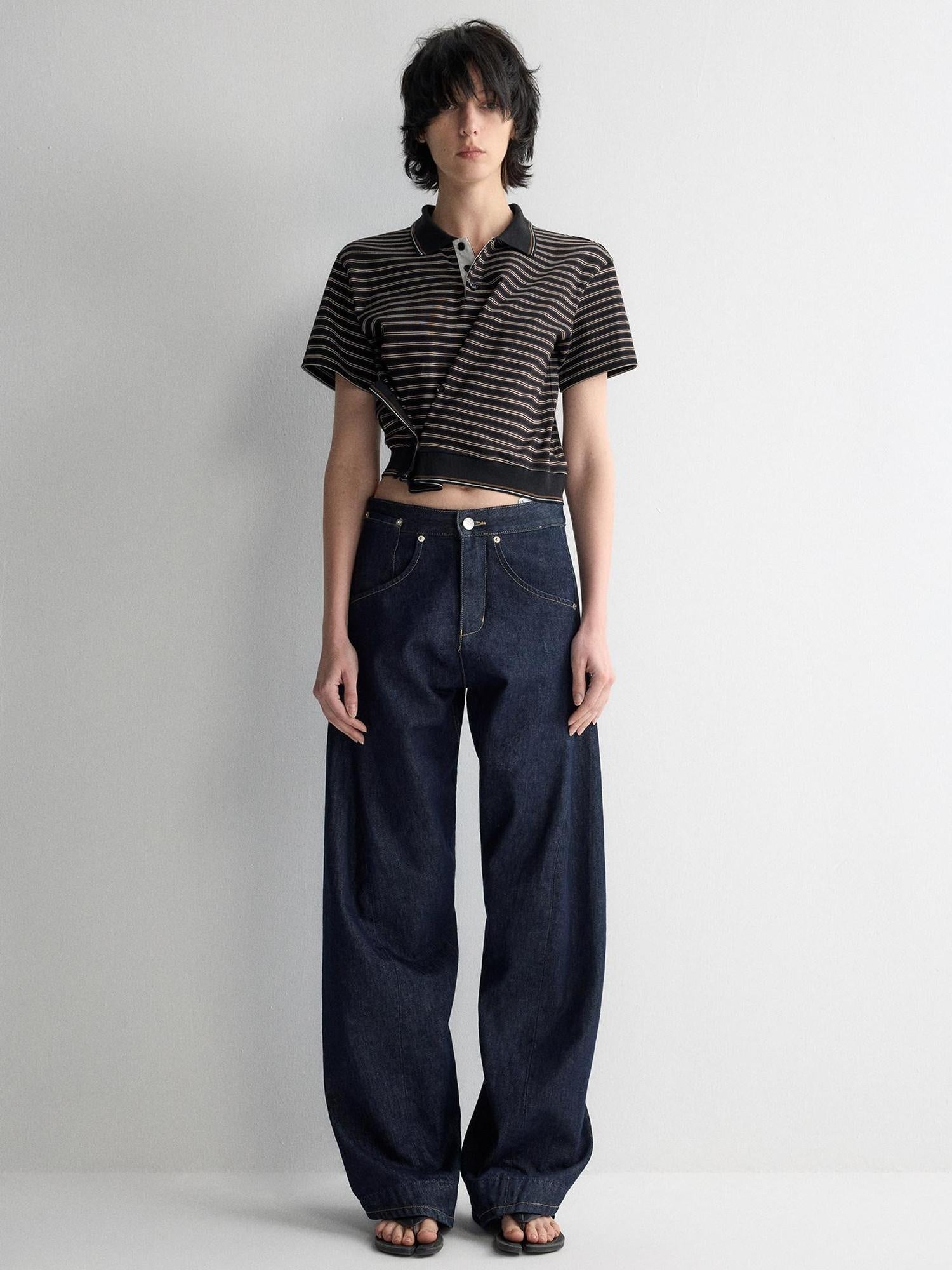 RUN TO THE FUTURE Breathable Cotton Slim Fit Asymmetric Henley Striped Low Waist Women Crop Tops