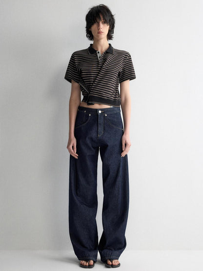 RUN TO THE FUTURE Breathable Cotton Slim Fit Asymmetric Henley Striped Low Waist Women Crop Tops