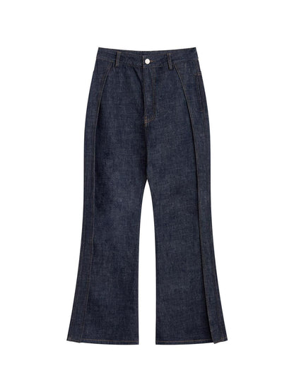 RUN TO THE FUTURE Durable Washed Casual Low Rise Wide Leg Dark Denim Flare Jeans