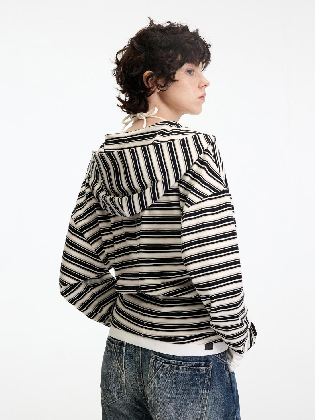 RUN TO THE FUTURE Soft Stretch Cotton Hooded Zip Striped Casual Women Knit Cardigans