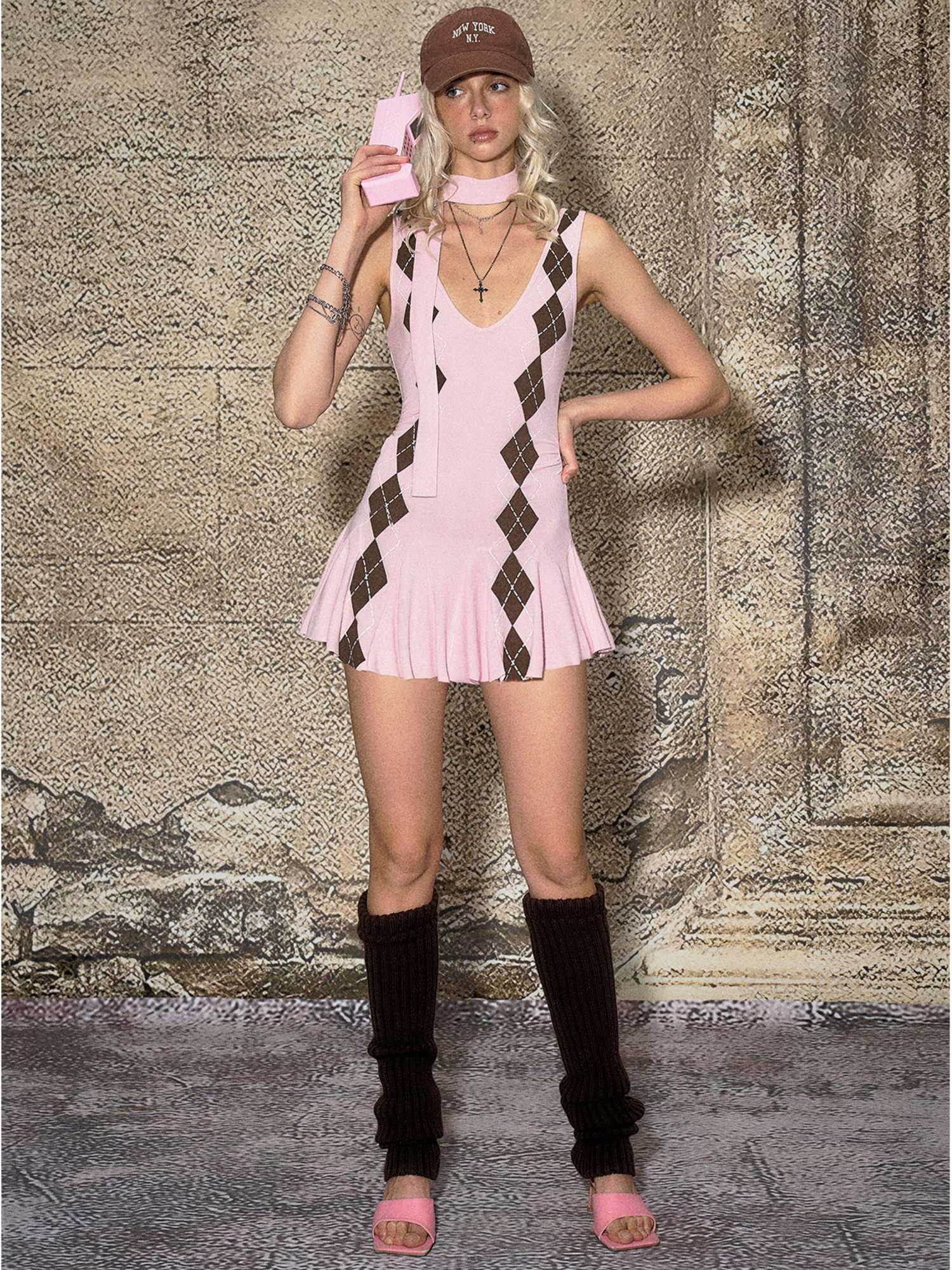 The NeverMore High Waist Printed A Line Sleeveless V-neck Casual Girls Strappy Mini Dresses