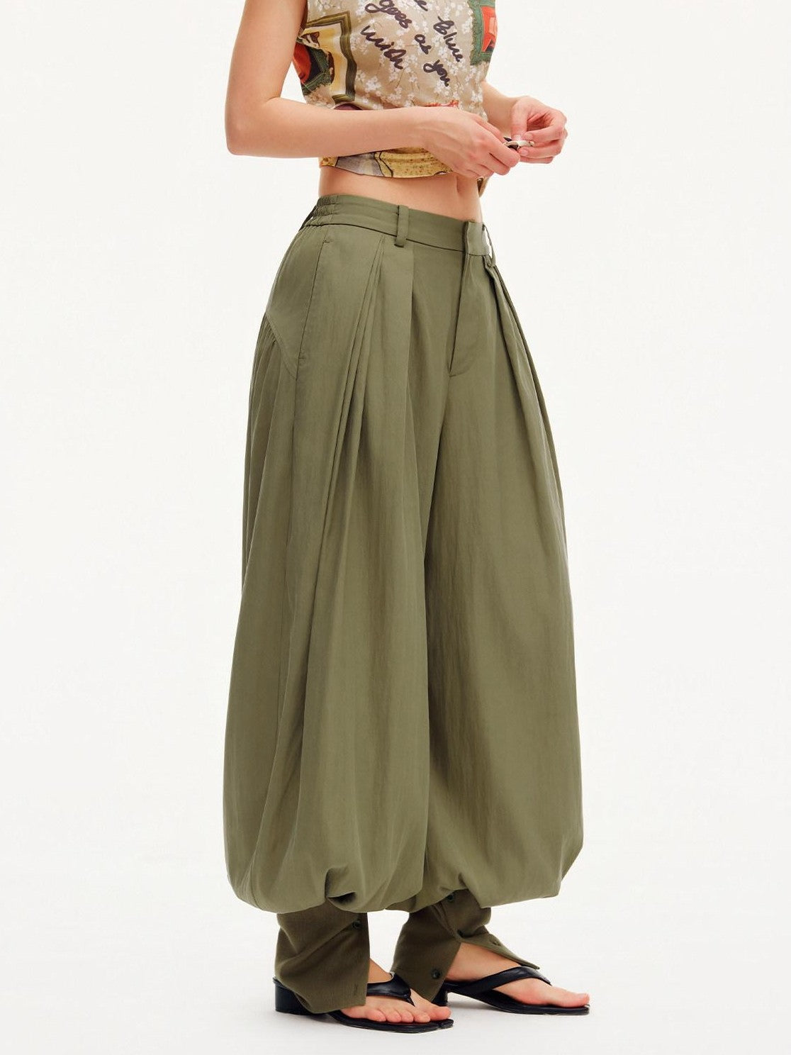 OuttheBlue Moss Green Solid Drapey Elastic Cuffed Women&