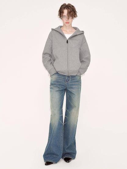 RUN TO THE FUTURE Washed Vintage Blue Low Rise Loose Fit Unisex High Cotton Denim Straight Jeans
