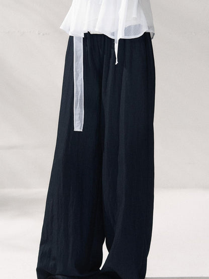 7Shiftin Nylon Cotton Blend Relaxed Natural Waist Women Solid Navy Wide Leg Pants