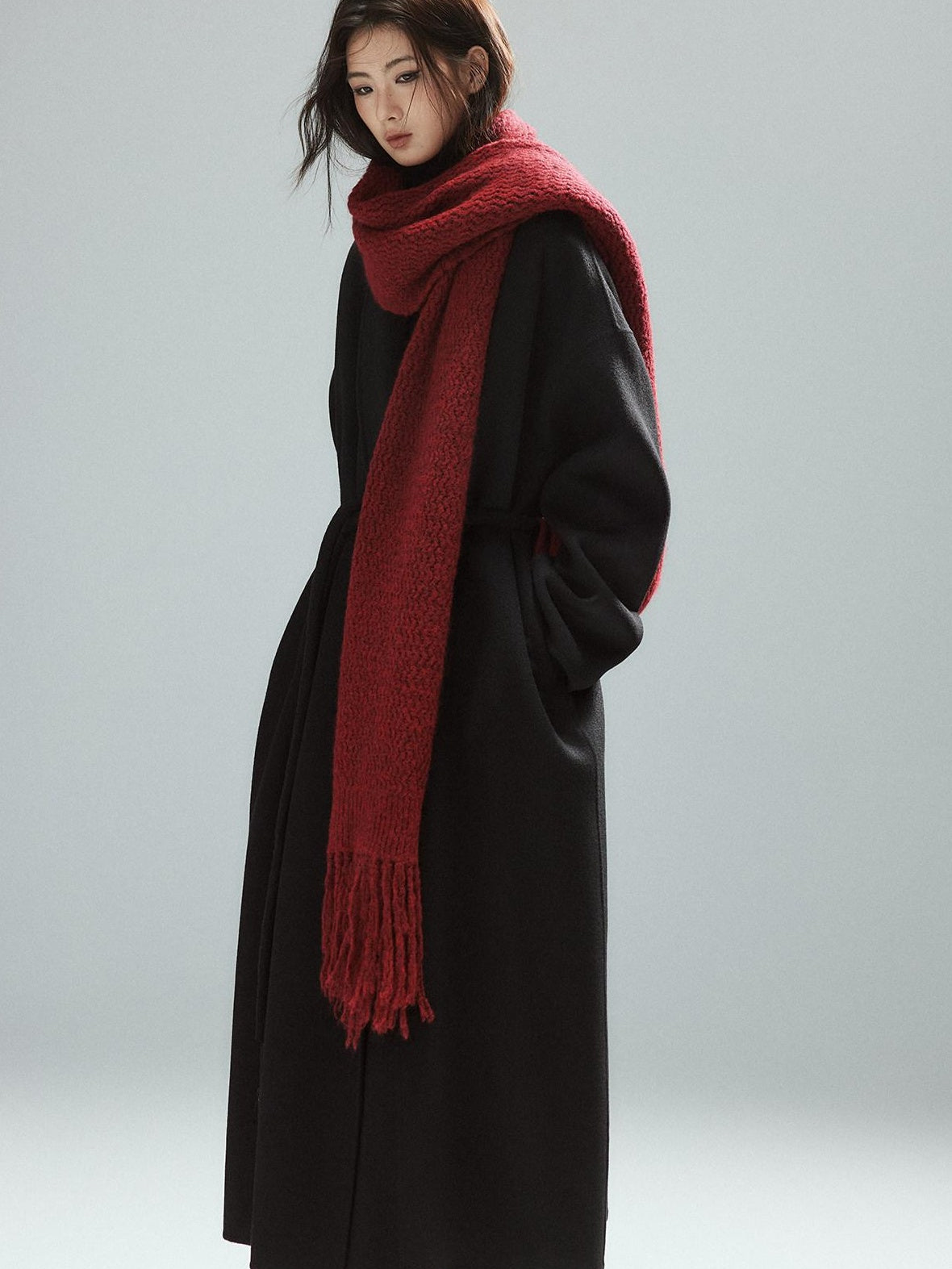 Low pixel Cozy Acrylic Wool Blend Korean Style Unisex Long Solid Red Decorative Scarves