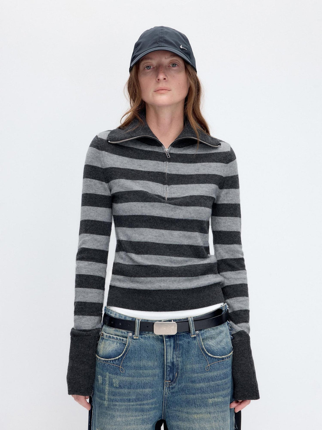 RUN TO THE FUTURE Vintage Slim Fit Wool Striped Pullover Office Commuter Women Sweaters