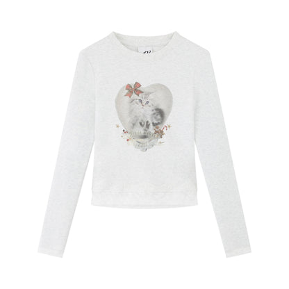 RUN TO THE FUTURE Stretch Cotton Slim Vintage Commuter Printed Lace Long Sleeve Women Crop Tops