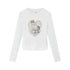 RUN TO THE FUTURE Stretch Cotton Slim Vintage Commuter Printed Lace Long Sleeve Women Crop Tops