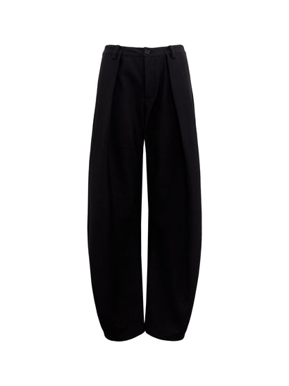 RUN TO THE FUTURE Pleated Minimalist Mid Rise Micro Stretch Casual Loose Fit Black Wide-Leg Pants