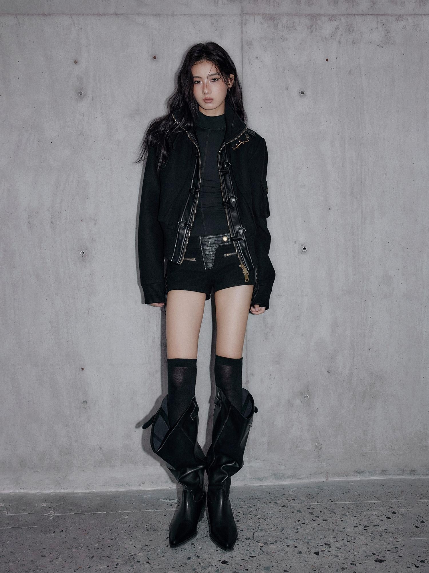Low pixel Wool Blend Low Rise Straight Slim Sexy Zipper Casual Women Mini Shorts