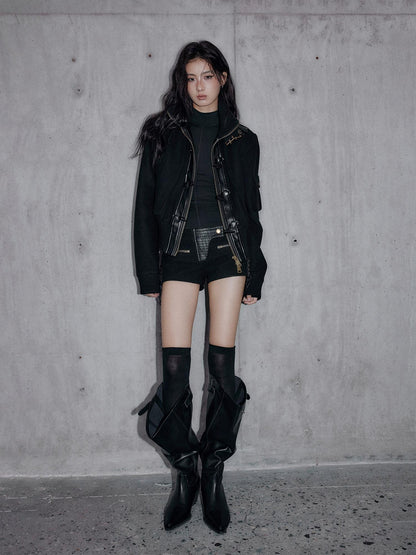 Low pixel Wool Blend Low Rise Straight Slim Sexy Zipper Casual Women Mini Shorts