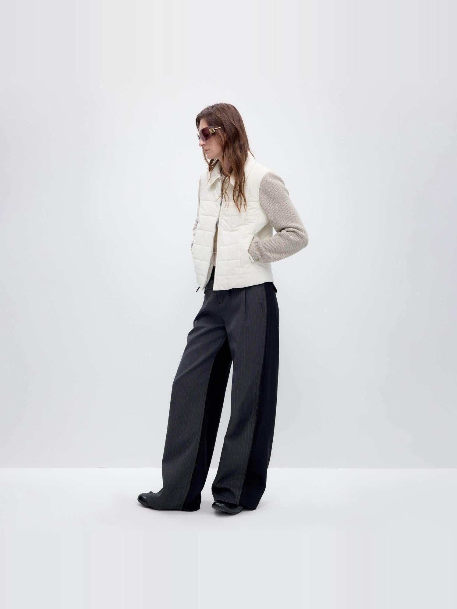 RUN TO THE FUTURE Double Waist Low Rise Pocketed Zipper Fly Women Black Gray Straight Pants