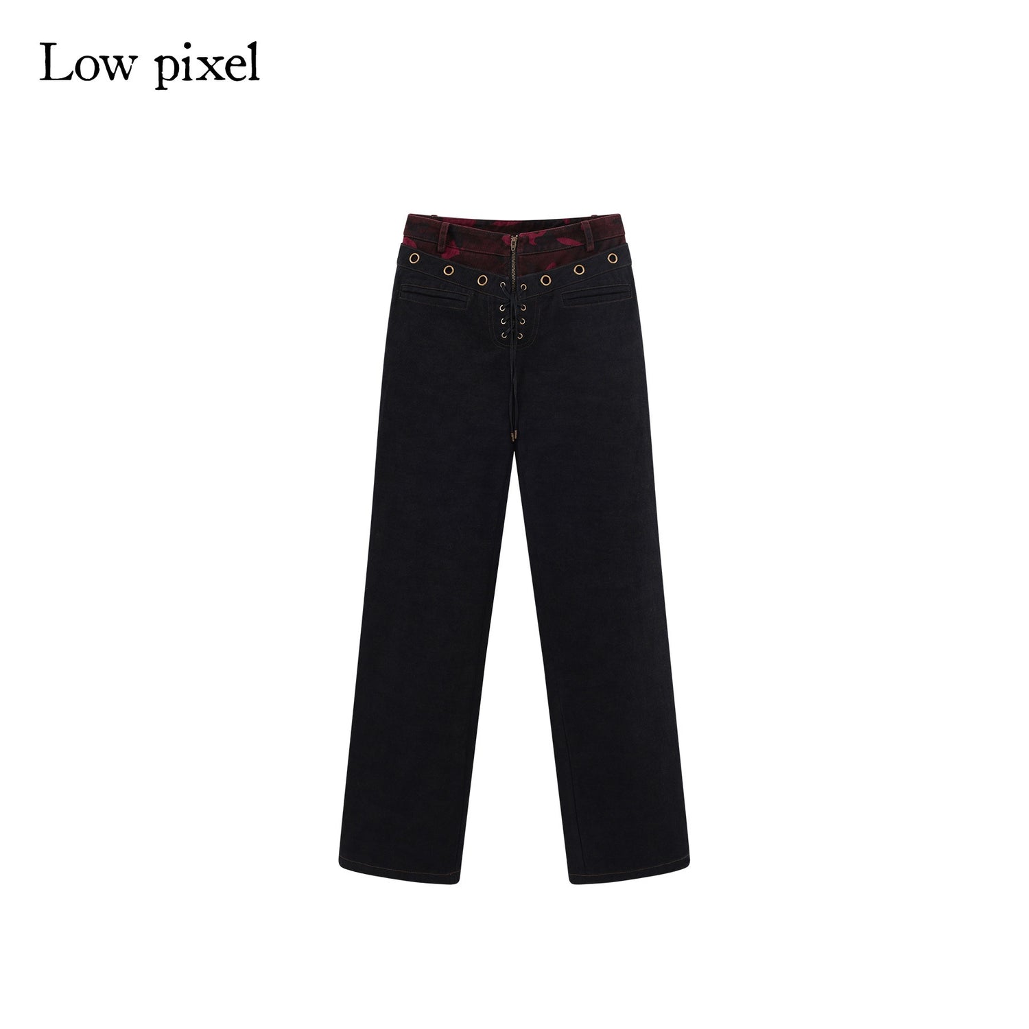 Low pixel Pure Cotton Patchwork Low Waist Street Zipper Women Colorblock Straight Pants