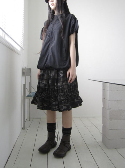 ang project Camouflage Ruffle Edge Patchwork Elastic Waist Women&