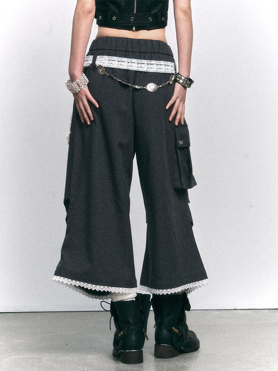 Frustration Garden Dark Gray Vintage Lace Print Applique Women&