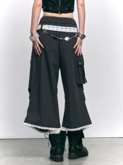 Frustration Garden Dark Gray Vintage Lace Print Applique Women&