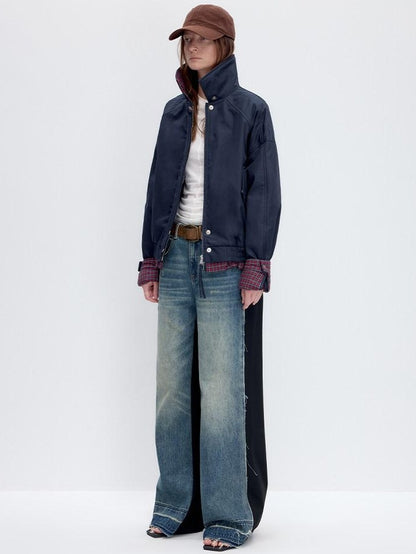 RUN TO THE FUTURE Washed Low Rise Wide Leg Loose Blue Black Denim Zipper Fly Straight Jeans