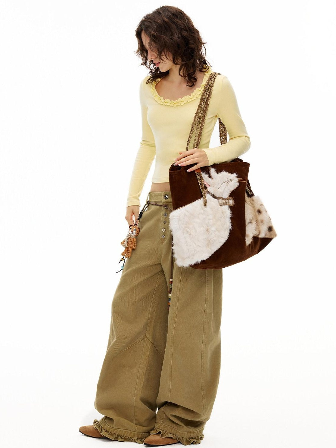 OuttheBlue Viscose Cotton Knit Slim Cropped U Neck Casual Women Travel Long Sleeve T-Shirts