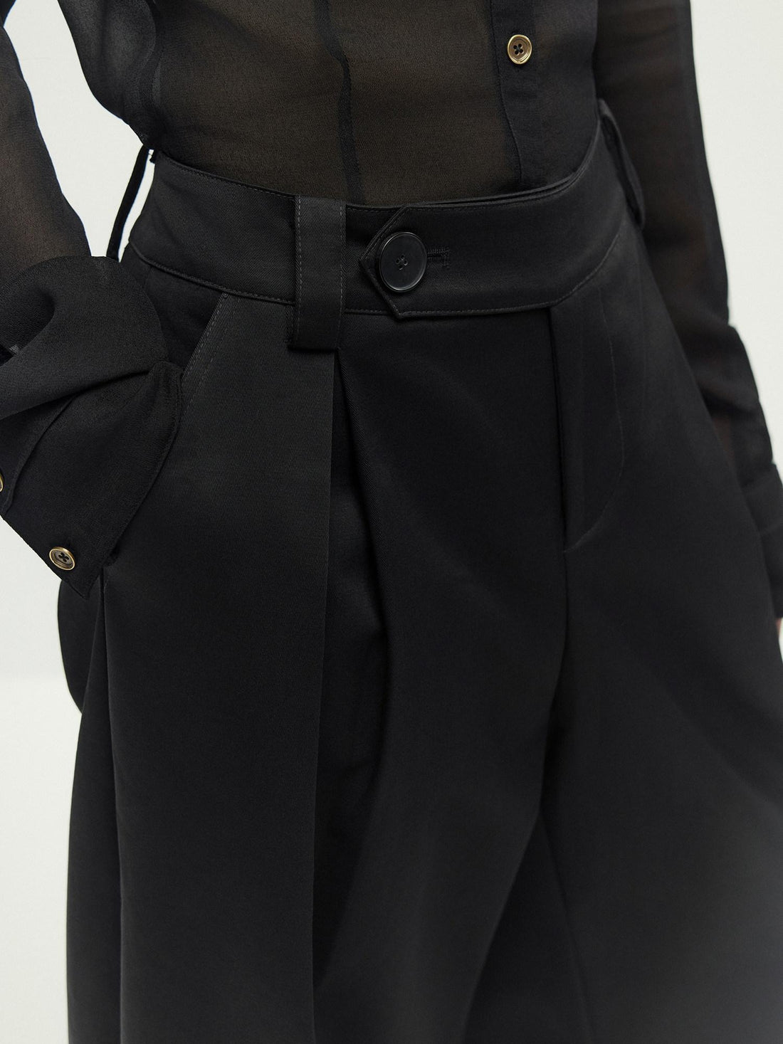 Low pixel Pure Cotton Black Low Waist Tie Detail Loose Fit Womens Straight Wide Leg Pants