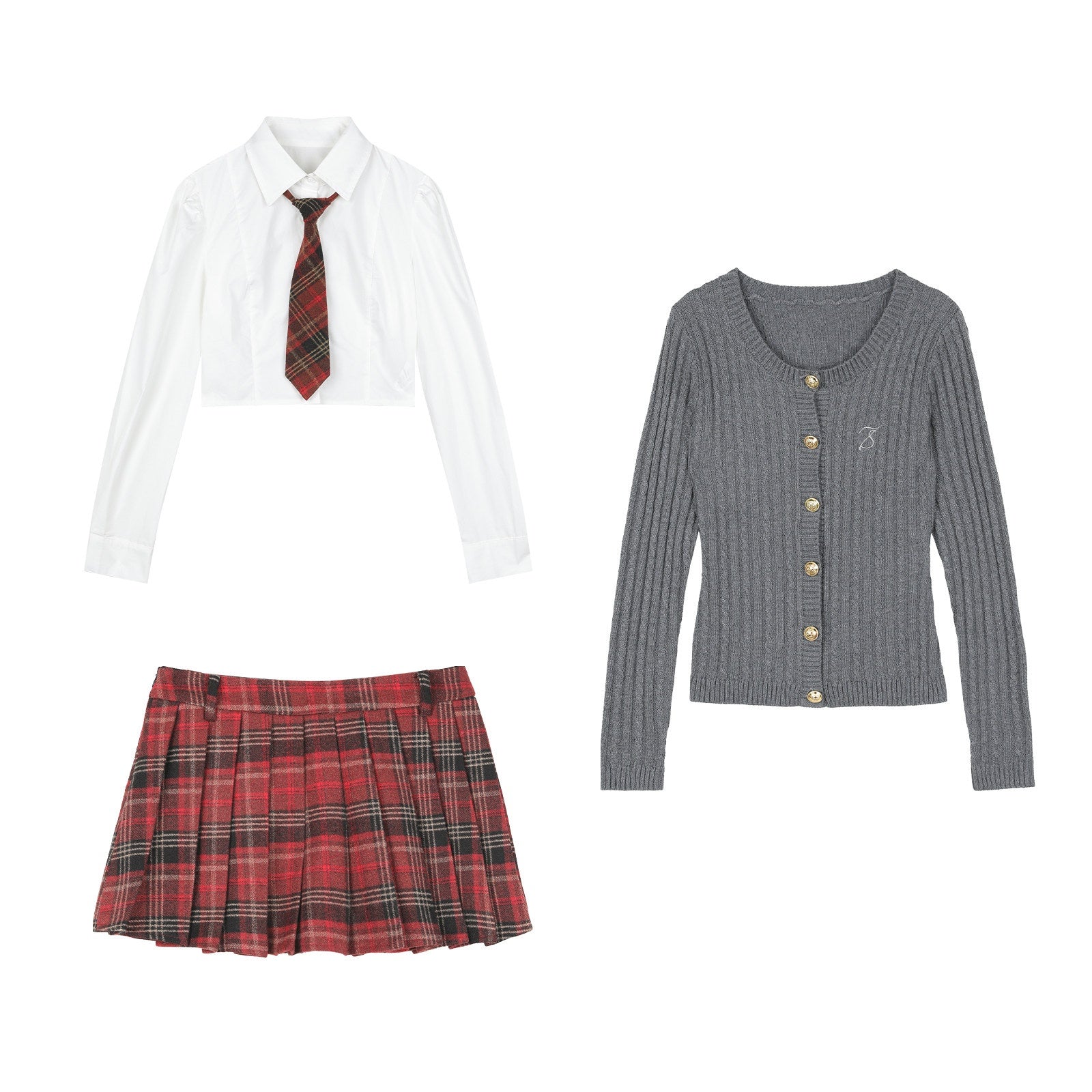 7Shiftin_Versatile_Three_Piece_Cardigan_Set_With_Tie_Preppy_Layered_Knitwear_Sweaters_MISSTT