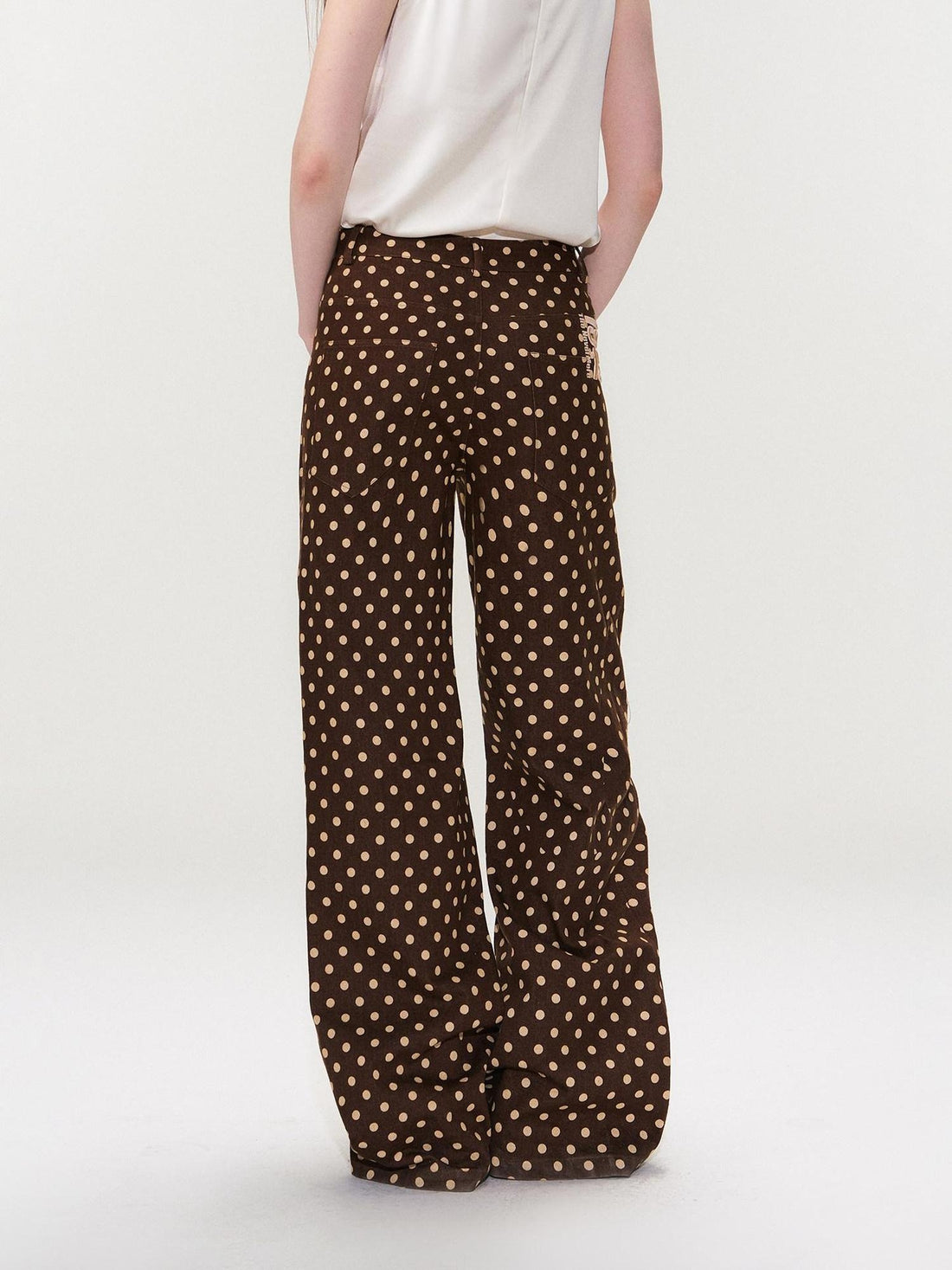 The NeverMore Cotton Polka Dot Vintage Natural Waist Casual Women Brown Straight Leg Jeans