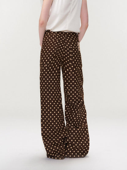 The NeverMore Cotton Polka Dot Vintage Natural Waist Casual Women Brown Straight Leg Jeans
