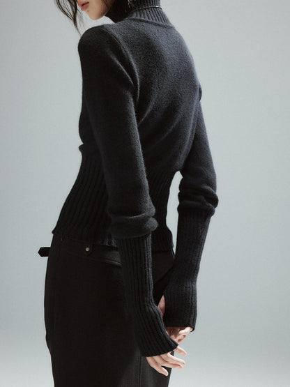 Low pixel Soft Viscose Wool Blend Street Slim Patchwork Women High Neck Knit Sweaters