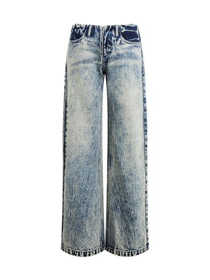 RUN TO THE FUTURE Vintage Washed Distressed Low Rise Durable Snow Blue Denim Women Straight Jeans