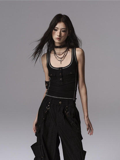 Low pixel Soft Lyocell Wool Blend Dark Gothic Slim Fit Women Classic Solid Tank Tops