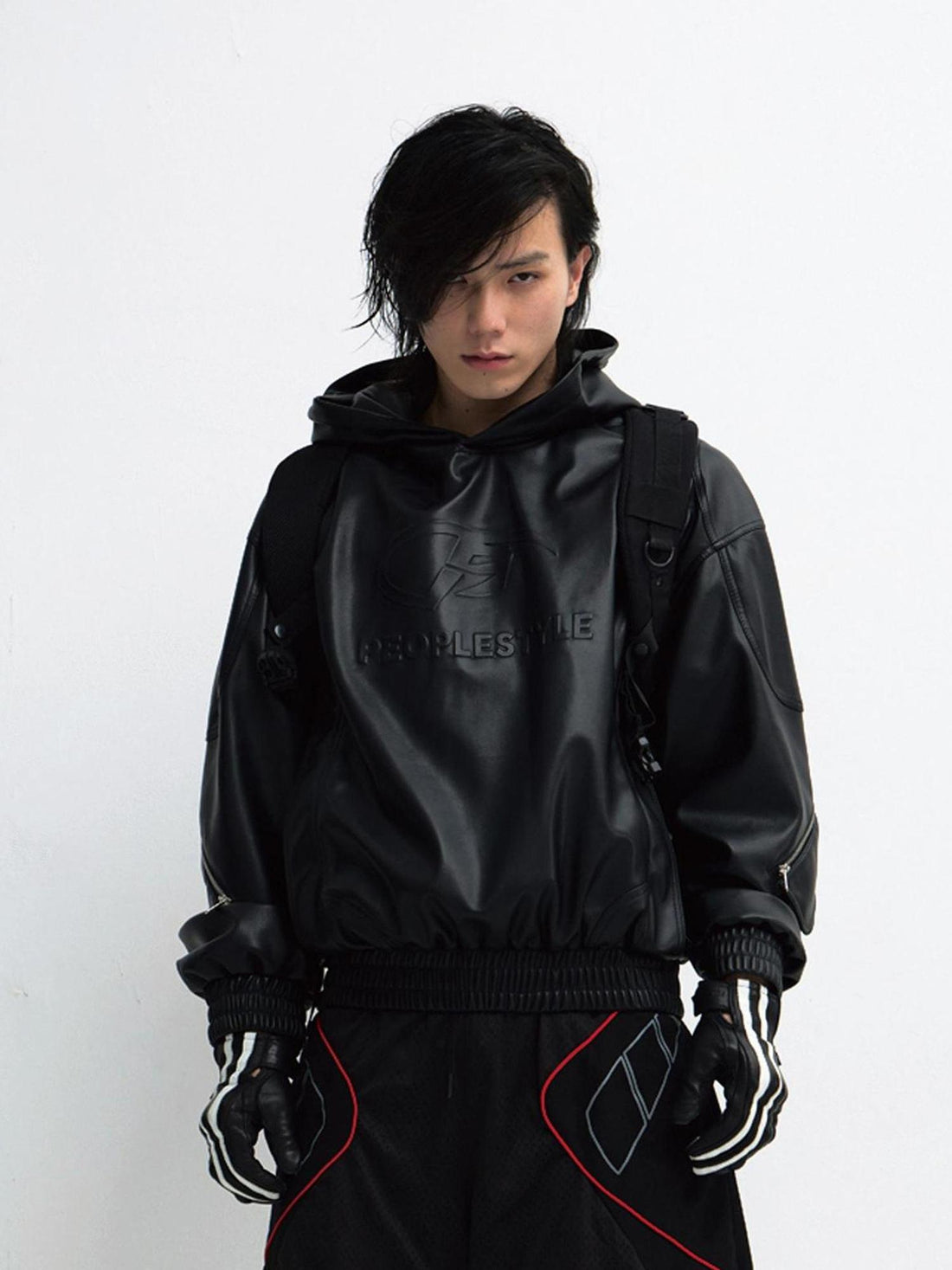 Peoplesense 3D Embossed PU Leather Hooded Unisex Jacket