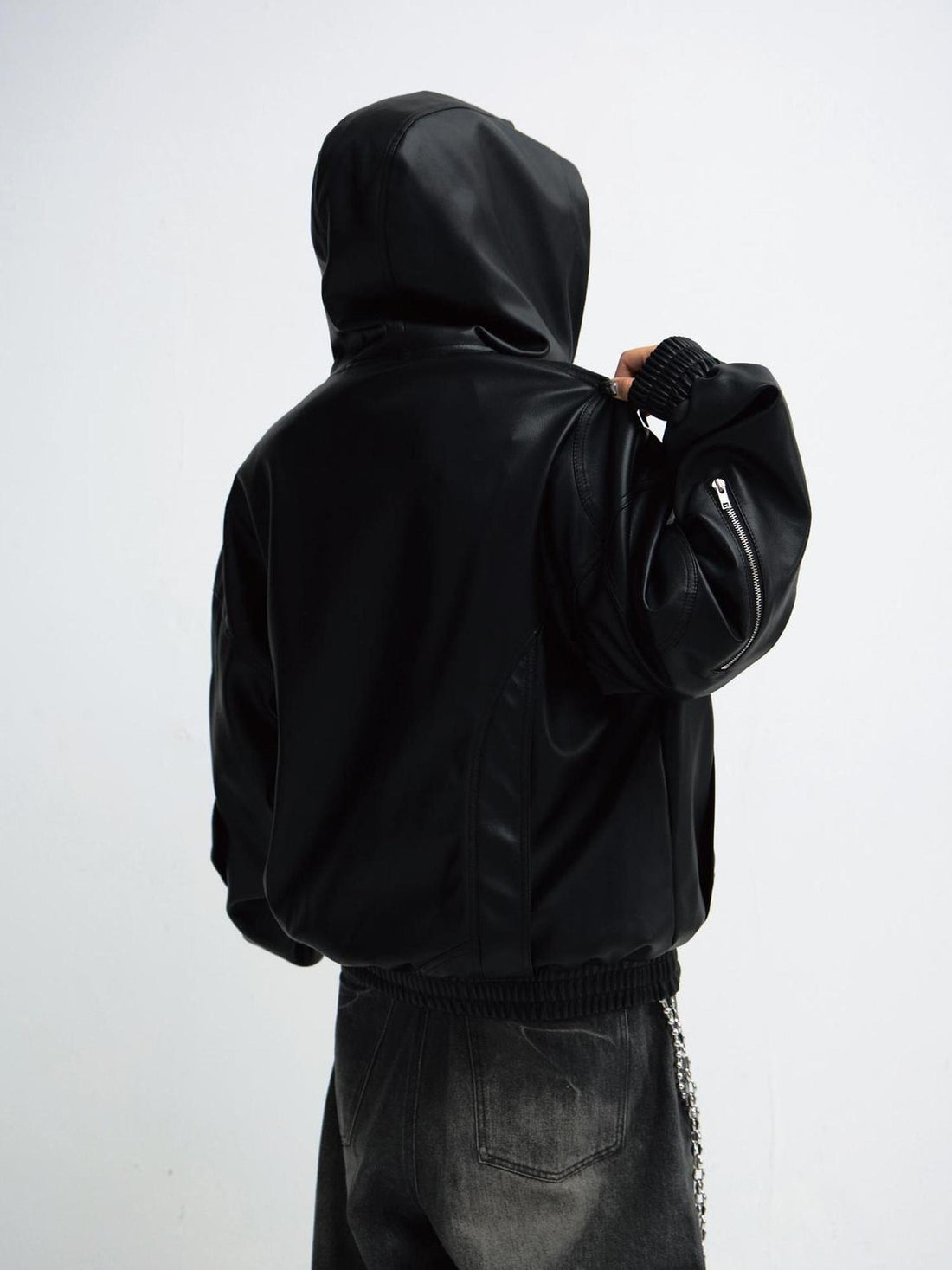 Peoplesense 3D Embossed PU Leather Hooded Unisex Jacket