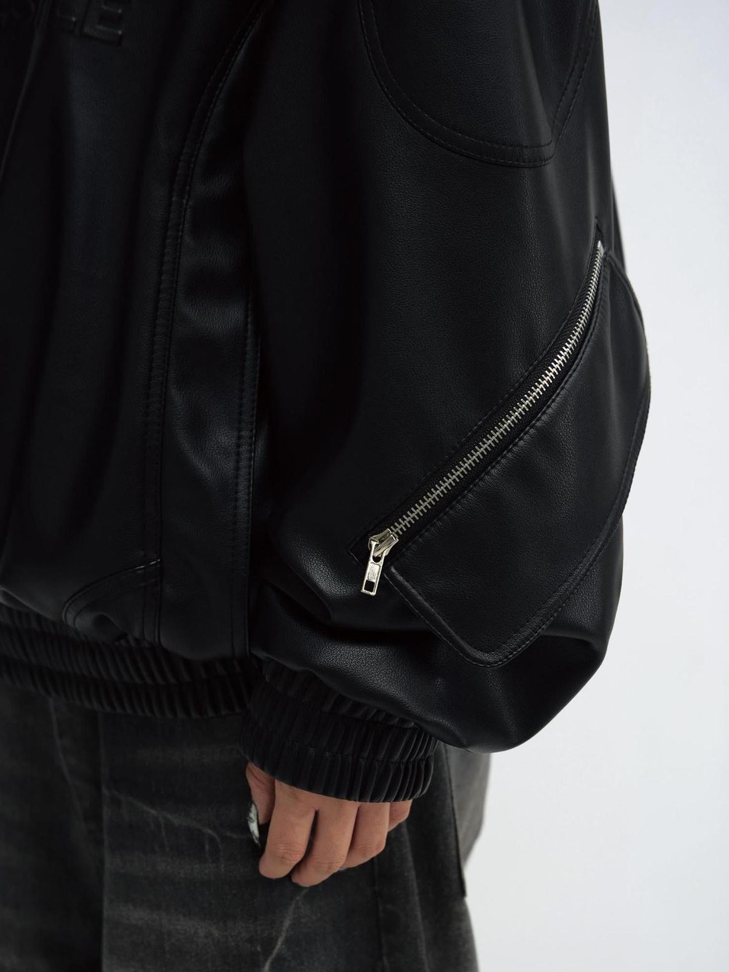Peoplesense 3D Embossed PU Leather Hooded Unisex Jacket