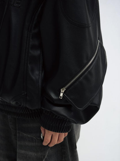 Peoplesense 3D Embossed PU Leather Hooded Unisex Jacket