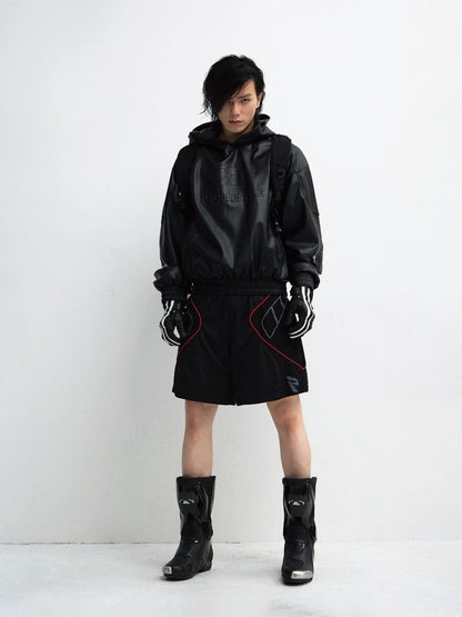 Peoplesense 3D Embossed PU Leather Hooded Unisex Jacket