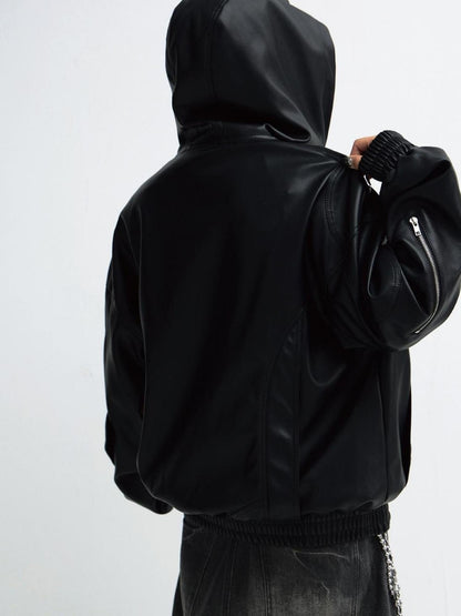 Peoplesense 3D Embossed PU Leather Hooded Unisex Jacket