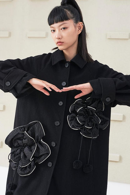 DIDDI MODA 3D Floral A Line Wool Coat