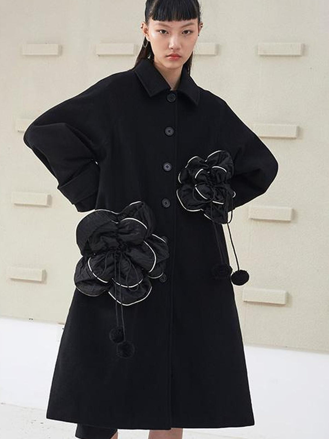 DIDDI MODA 3D Floral A Line Wool Coat